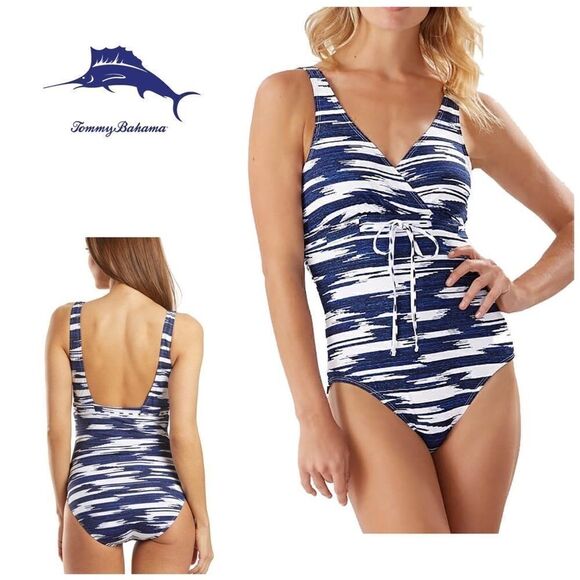 Tommy Bahama v-neck blue swimsuit. New - Picture 1 of 12